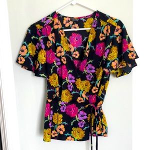 Topshop | Floral Wrap Short Sleeve Blouse